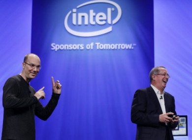 Google's Andy Rubin jokes with Intel CEO Paul Otellini as they talk about the Google Android phone running on an Intel chip.
