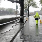 Wolfe Tone Quay in Dublin city centre was closed due to subsidence after flooding. Photo Sam Boal/Photocall Ireland