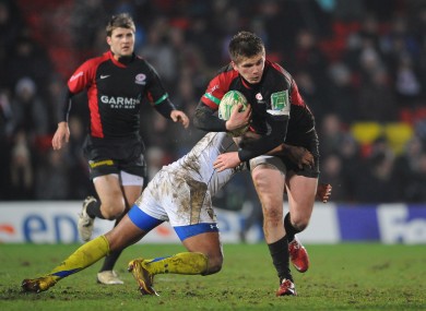 Owen Farrell tackled by Wesley Fofana
