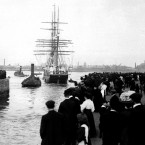Captain Scott's ship the Terra Nova leaving Cardiff in 1910 at the start of the race to reach the South pole. (PA Archive)