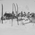 The final expedition of Bowers' sledge team at Beadmore Glacier in December 1911. (Courtesy of Scott Polar Research Institute, University of Cambridge)