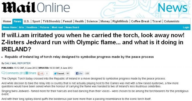 Mail Online article about Olympic torch in Ireland draws Twitter criticism
