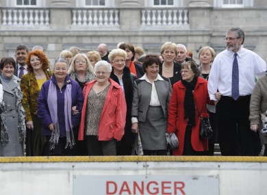 Gerry Adams (right) with some of the survivors of symphysiotomy outside Leinster House in March. Over a fifth of the women who underwent the practice did so in Co Louth, which Adams represents.