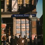Headlines posted in street-corner window of a newspaper office (Brockton Enterprise) in Massachusetts. 