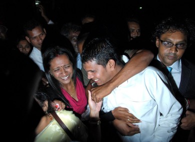 Treebhoowoon with his wife after the verdict