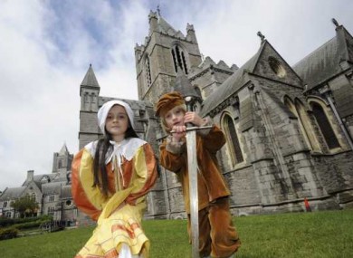 Elisha Stanley, 7, from whitehall with Luca O Shea, 5, from Greystones in Dublin at the launch of National Heritage Week at Christ Church Cathedral, Dublin