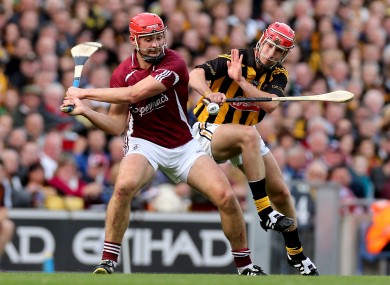 Galway's Joe Canning and Brian Hogan of Kilkenny battling in the drawn game.