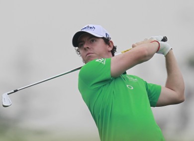 Rory McIlroy of Northern Ireland tees off on the 6th tee during the first round of the Masters golf tournament in Shanghai.