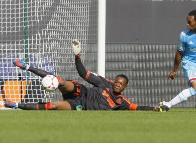Oops: Marseille goalkeeper Steve Mandanda.