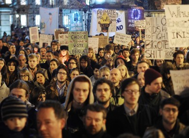 Protesters outside the Dáil on Wednesday night at a march for Savita Halappanavar