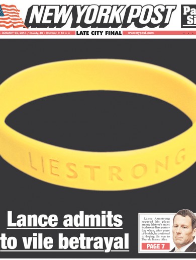 ‘Liestrong’: here’s the front page of today’s New York Post