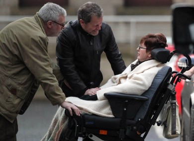 Marie Fleming (r) leaves the High Court in Dublin in January after losing her case