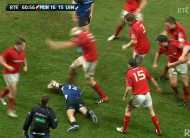 Paul O'Connell's kick connects with Dave Kearney's head.