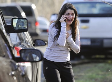 Jillian Soto screams down the phone after finding out her sister, Victoria Soto, a teacher at the Sandy Hook school was killed.
