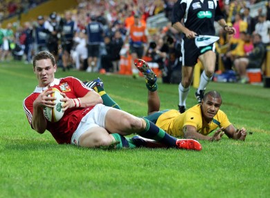 George North slides over to score the first Lions try.