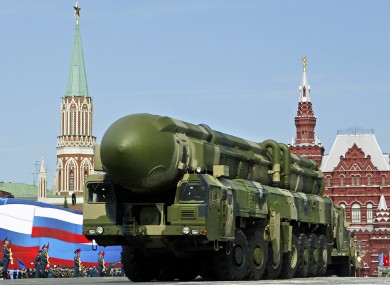 An intercontinental ballistic missile on a truck is seen at Moscow's Red Square during the annual Victory Day parade earlier this year