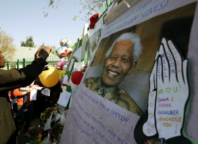 Tributes to Mandela, placed outside the hospital where he's being treated in Pretoria