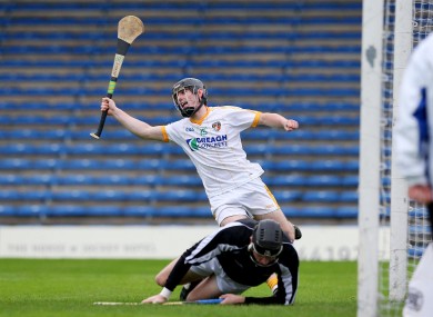 Ciaran Clarke celebrates scoring a goal for Antrim in their shock win over Wexford today.
