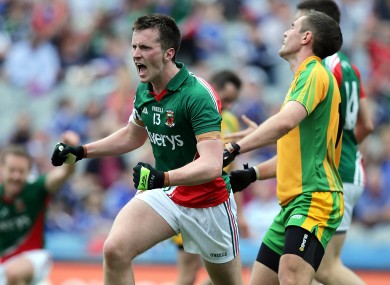 Mayo's Cillian O'Connor celebrates scoring his third goal.
