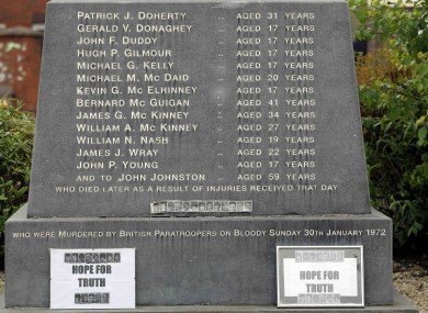 This image shows the names of the victims shot dead on Bloody Sunday in 1972.