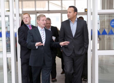 Enda Kenny canvassing with Transport Minister Leo Varadkar in Blanchardstown yesterday.