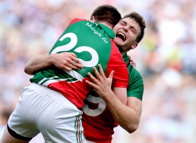 The Mayo players celebrate at the final whistle in September 2012.
