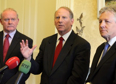 Richard Haass (centre) with Deputy First Minister Martin McGuinness (left) and and First Minister Peter Robinson (right)