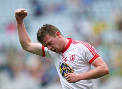 Ruairi McGlone in action in today's game.