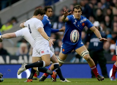 England's Ben Youngs and Yoann Maestri of France.