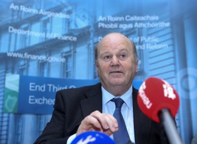 Michael Noonan TD speaking to the media in the Department of Finance this evening.