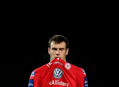 Shelbourne's Paul Andrews dejected after the game.