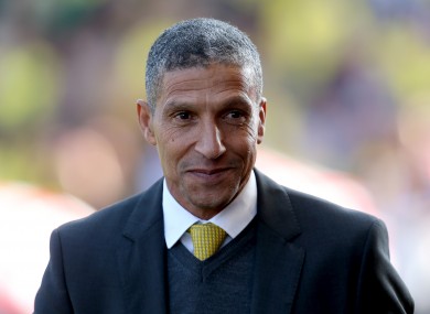 Norwich City manager Chris Hughton prior to kick-off against Stoke at the weekend.